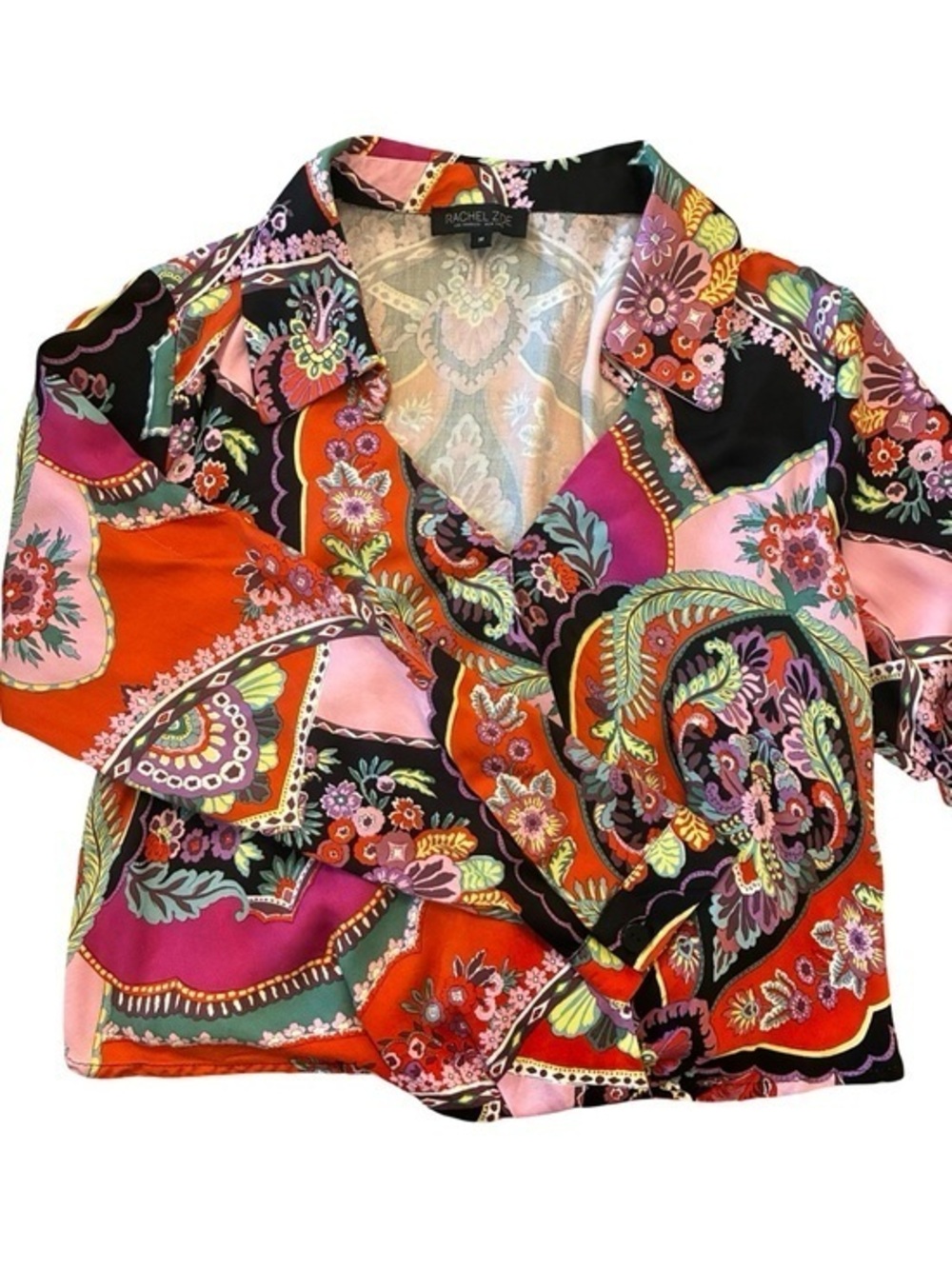 Rachel Zoe Multicolor Paisley Button-Front Crop Shirt, Size Medium.